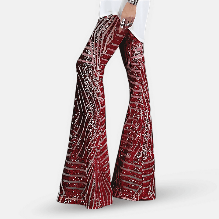 Step out in style with these dazzling women's high waist sequin flare pants for parties.