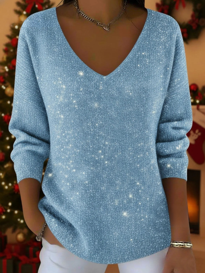 Elegant women's sequin V-neck blouse. Dazzling long sleeve top, perfect for evening or party.