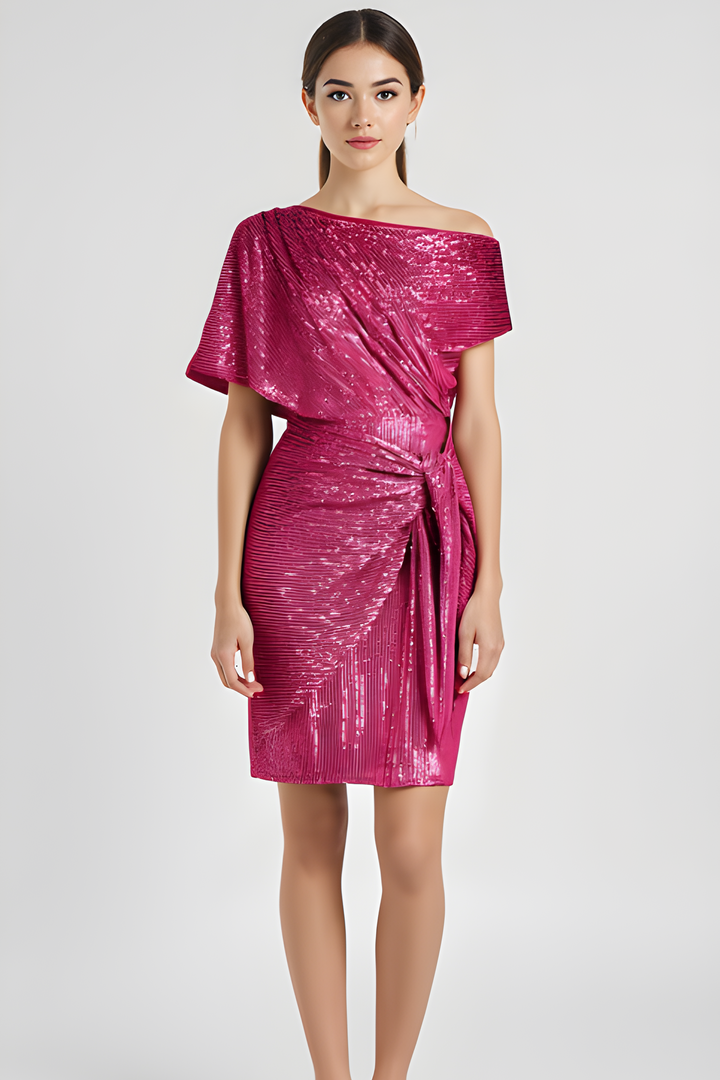 Glamorous women's midi party dress with shimmering sparkle. Ideal for elegant cocktail and evening events.