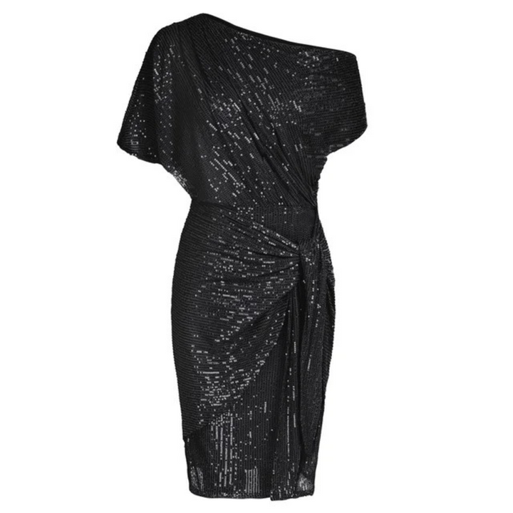 Women's elegant shimmering sparkle evening dress. Perfect for glamorous parties, cocktail events & formal wear.