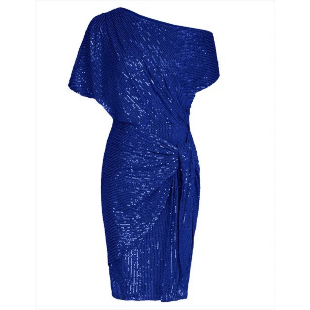 Women's glamorous cocktail & party midi dress, shimmering with dazzling sparkle for elegant evening events.