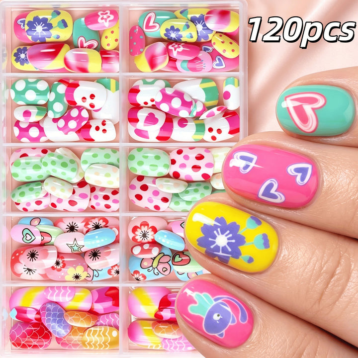 Women's decorative press-on nail art kit, offering easy application & instant fashion manicure.