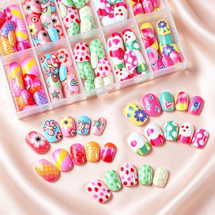 Women's reusable press-on nails. Decorative nail art kit for a quick, fashionable instant manicure.
