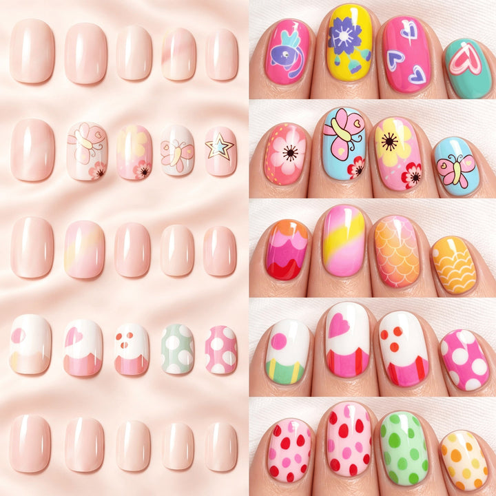 Elegant decorative press-on nails for women. Fashionable nail art kit for an easy instant manicure.