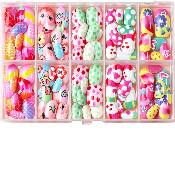 Comprehensive women's press-on nail art kit. Features decorative & reusable nails for an instant fashion manicure.