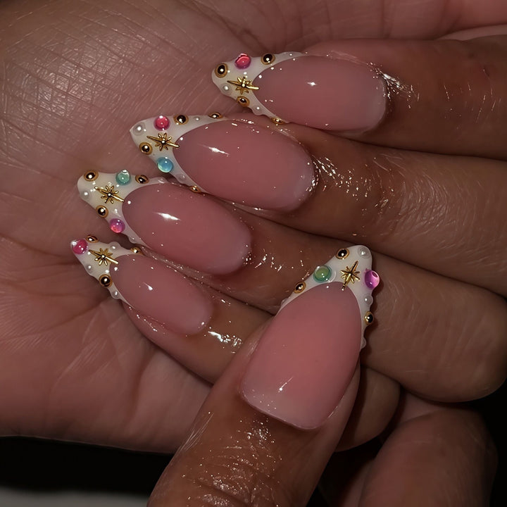 Elegant press-on nails for women. Reusable decorative false nails for a quick & easy home manicure art.