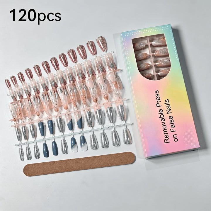 Stylish women's press-on fake nails, designed for easy application and removal, perfect for a temporary decorative manicure.