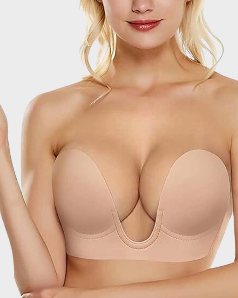 Essential women's deep U-plunge strapless bra, comfortable & versatile lingerie for special occasions.