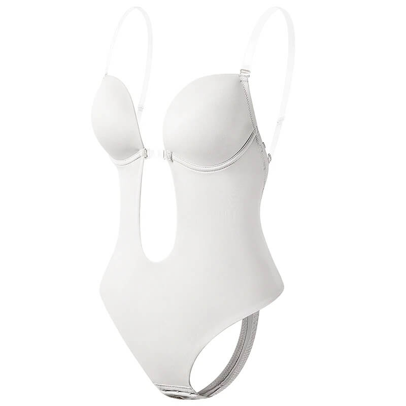 Women's invisible backless body shaper, deep V for dresses. Seamless shapewear offers tummy control, slimming effect.