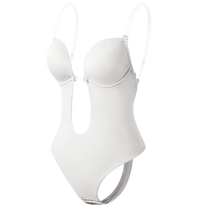 Women's invisible backless body shaper, deep V for dresses. Seamless shapewear offers tummy control, slimming effect.