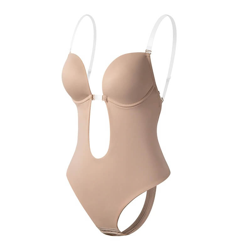 Deep V backless women's body shaper for a flawless, seamless silhouette. Tummy control slimming shapewear.