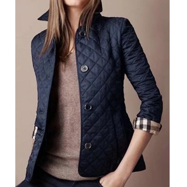 Chic navy diamond quilted jacket for women. Effortless style, comfort & layering for everyday wear.