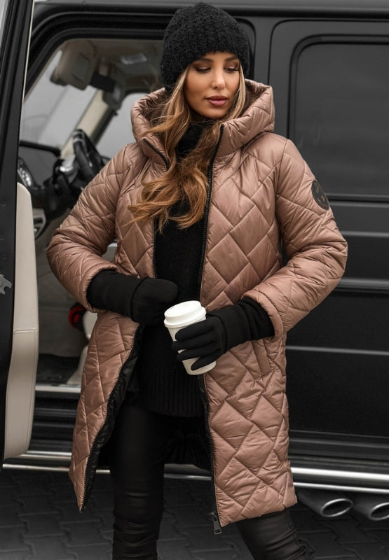 Women's diamond quilted hooded jacket for everyday comfort & casual style.