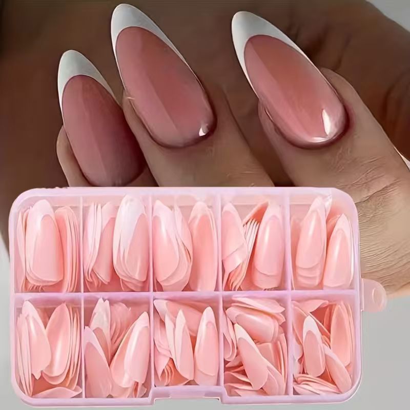 High-quality nail tips for DIY nail art and extensions. French almond false nails for stunning gel designs.