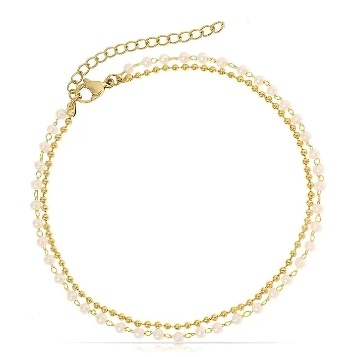Stylish women's double strand crystal anklet, a dazzling summer foot jewelry accessory.