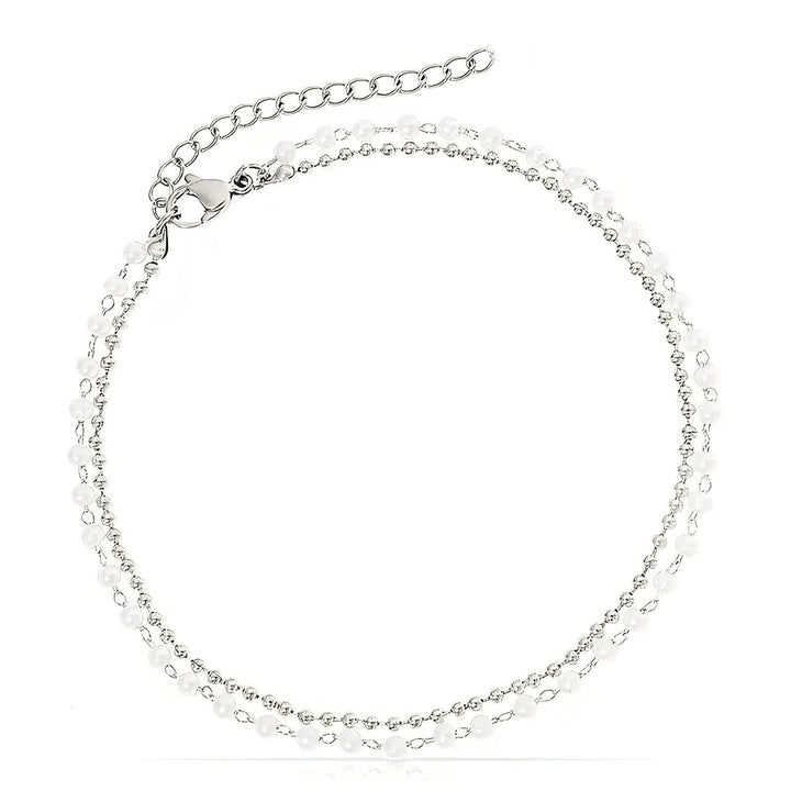 Fashionable women's double strand crystal beaded anklet, delicate and adjustable summer jewelry.