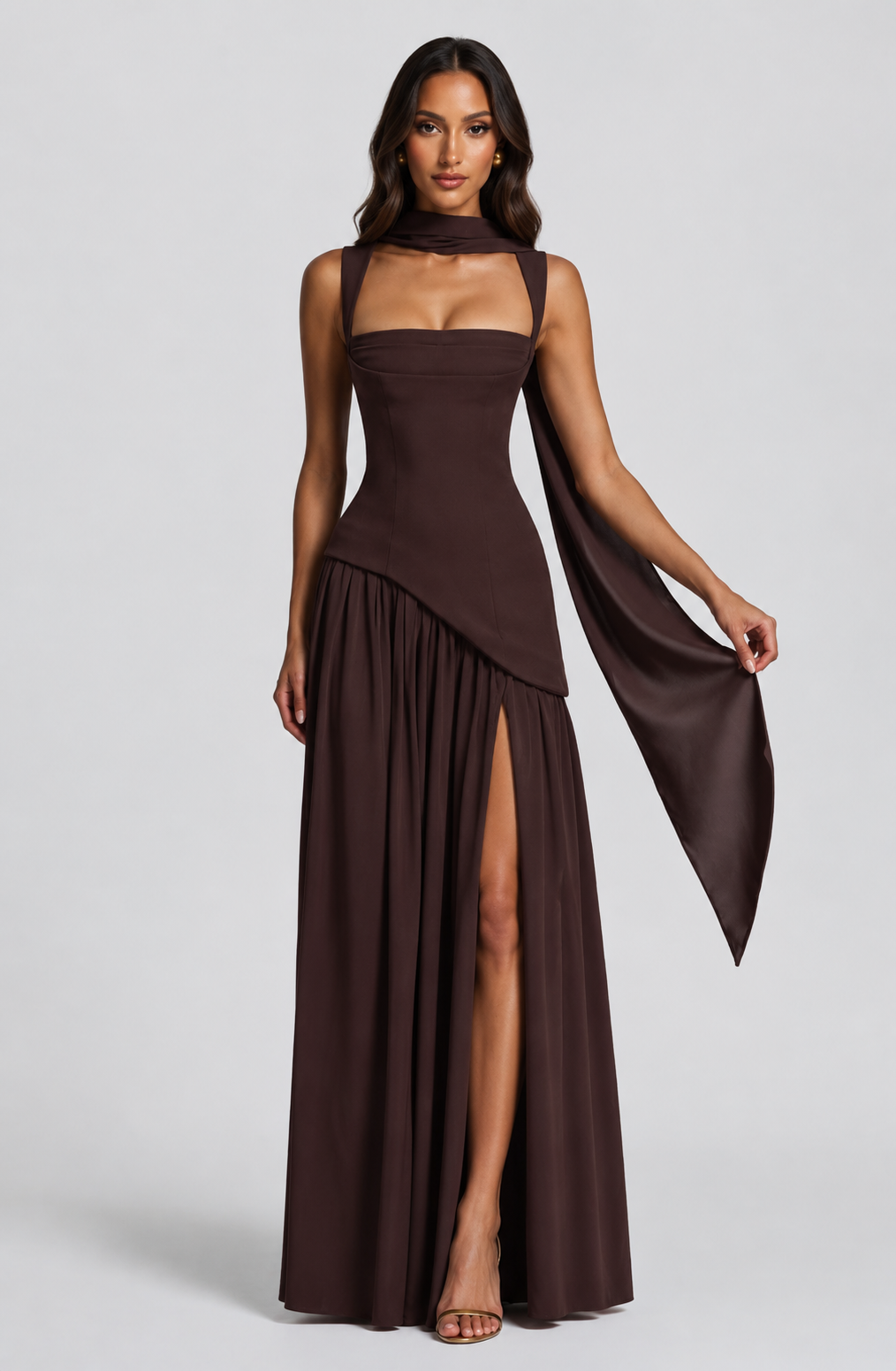 Stylish women's draped maxi dress. Effortless elegance for summer, vacation, or a casual evening out. Flowy & comfortable.
