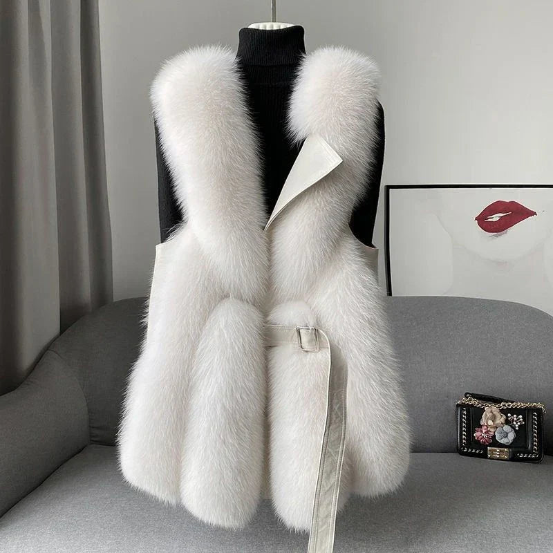 Women's dreamy fluffy waistcoat. Cozy, chic sleeveless vest for elegant winter layering and versatile fashion.