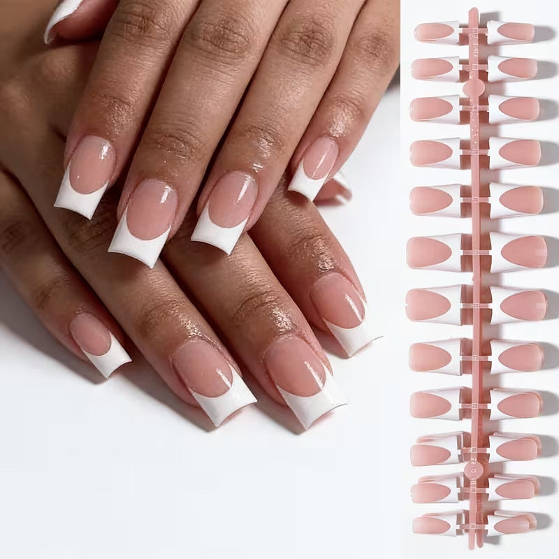 Natural clear duckbill false nail tips, wide flared artificial nails for salon manicure, DIY nail art & beauty.