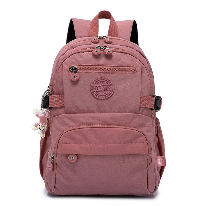 Women's durable water-resistant nylon commuter backpack, front view. Perfect for daily urban carry.