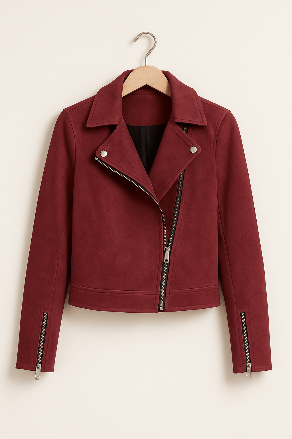 Modern women's zip-up jacket for effortless style, designed with an edgy biker aesthetic.