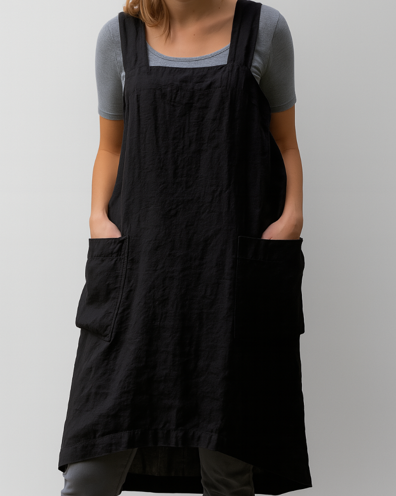 Stylish women's casual apron dress with deep, functional pockets. A comfortable everyday essential for women.