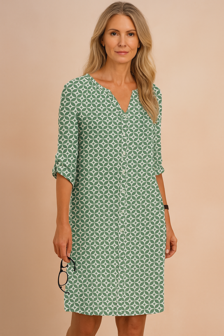 Women's Effortless Boho Floral Midi Dress with 3/4 sleeves & V-neck, perfect for summer casual elegance.