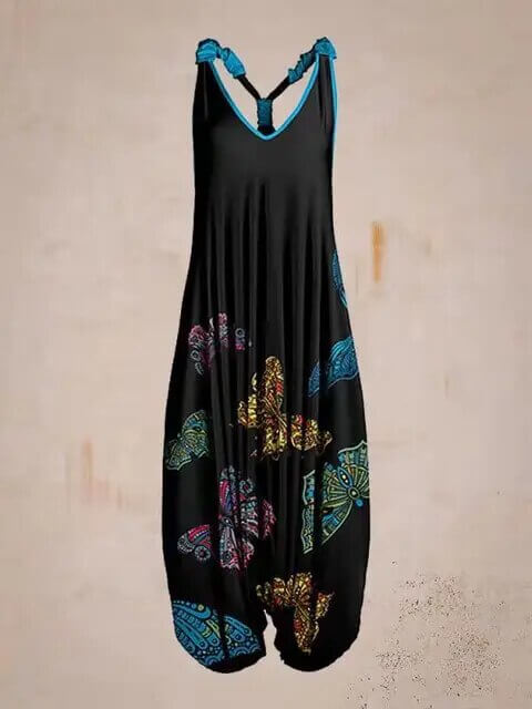 Relaxed fit women's boho sleeveless jumpsuit, essential for vacation style and comfort.