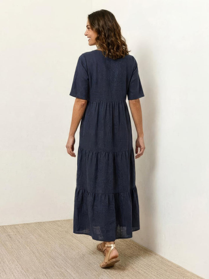 Chic women's summer V-neck tiered maxi dress. Effortless boho look for any day.