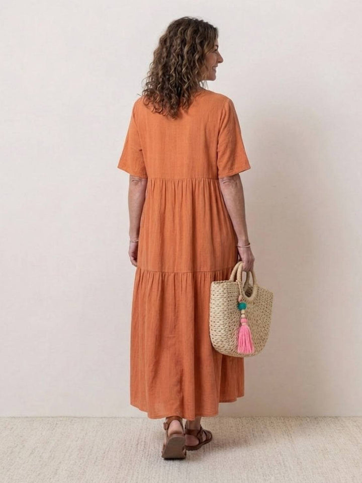 Comfortable women's summer fashion tiered maxi dress. Effortless and chic day dress.