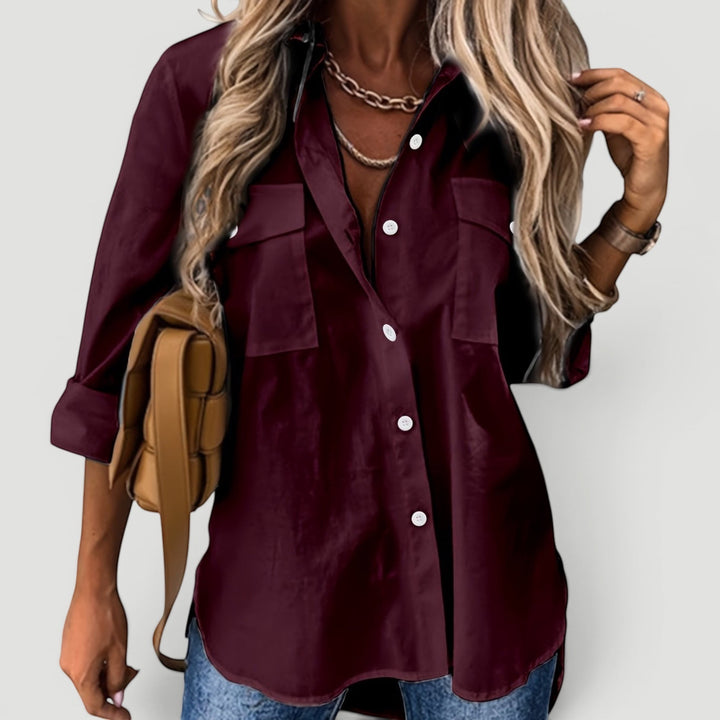 Casual women's button blouse, perfect for everyday style & comfortable long-sleeve wear.