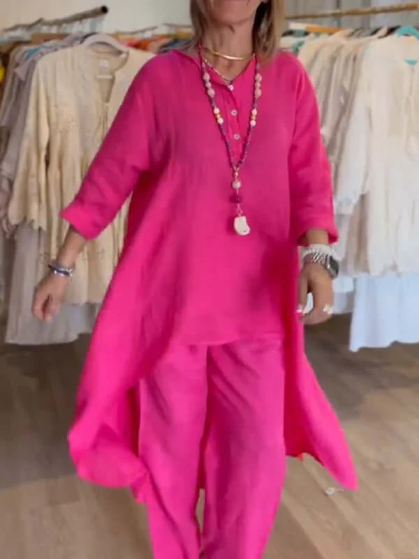 Modern women's effortless chic two-piece suit. Stylish, comfortable, and perfect for spring/summer outfits.