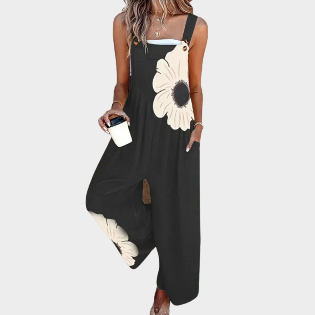 Women's effortless comfort printed overalls jumpsuit. Chic one-piece for casual spring & summer fashion.