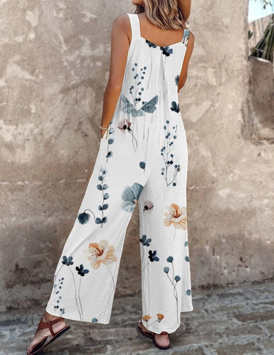 Women's casual printed jumpsuit with overalls style, perfect for comfortable summer fashion.