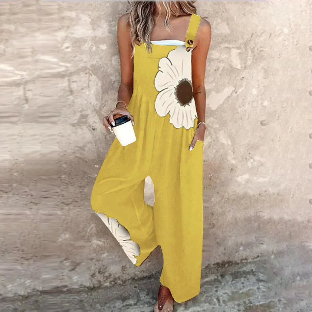 Spring women's printed overalls jumpsuit, effortless comfort & chic casual one-piece style.
