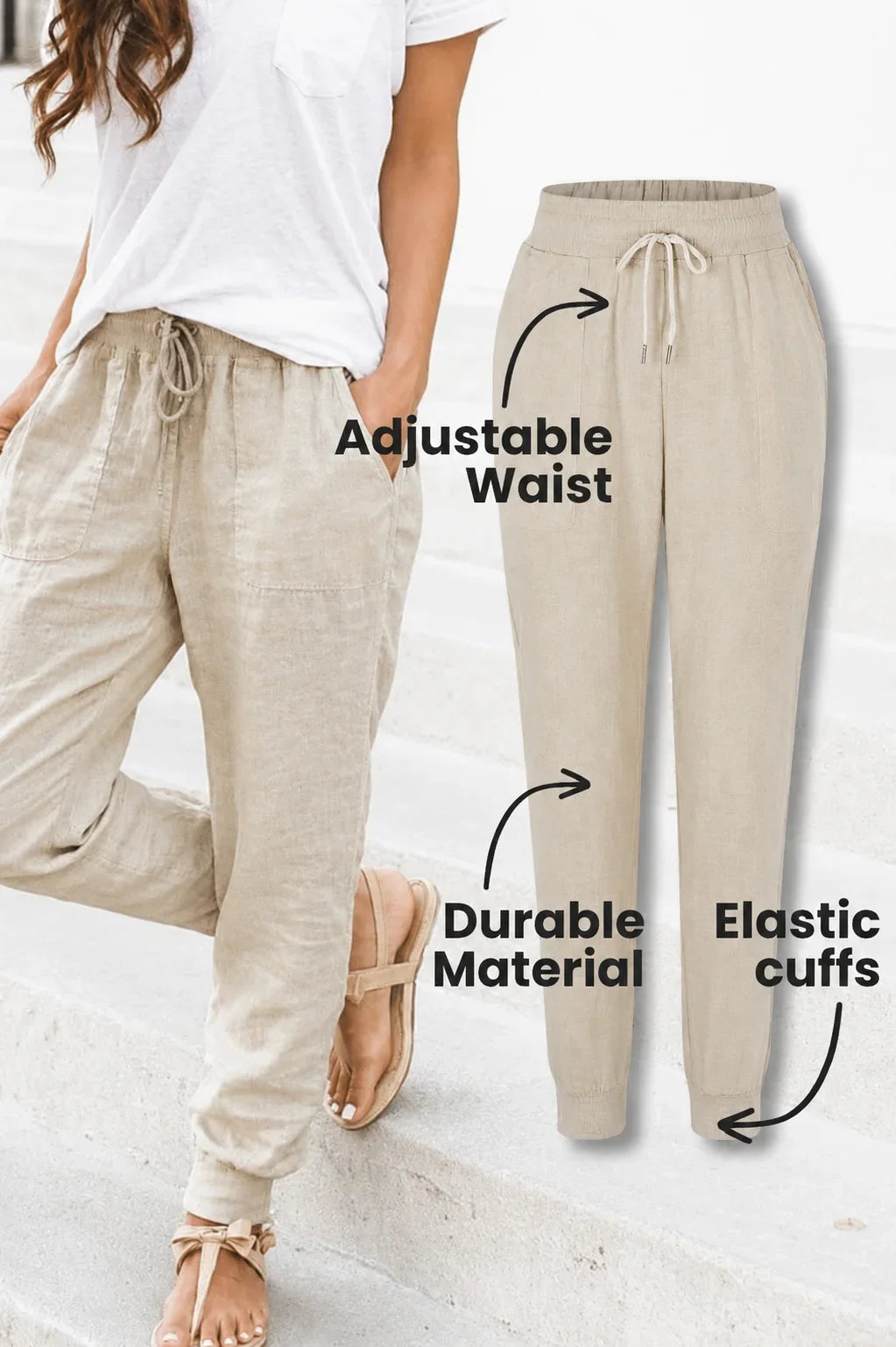 Comfortable women's drawstring pants, ideal for everyday wear, featuring a stylish tapered leg design.