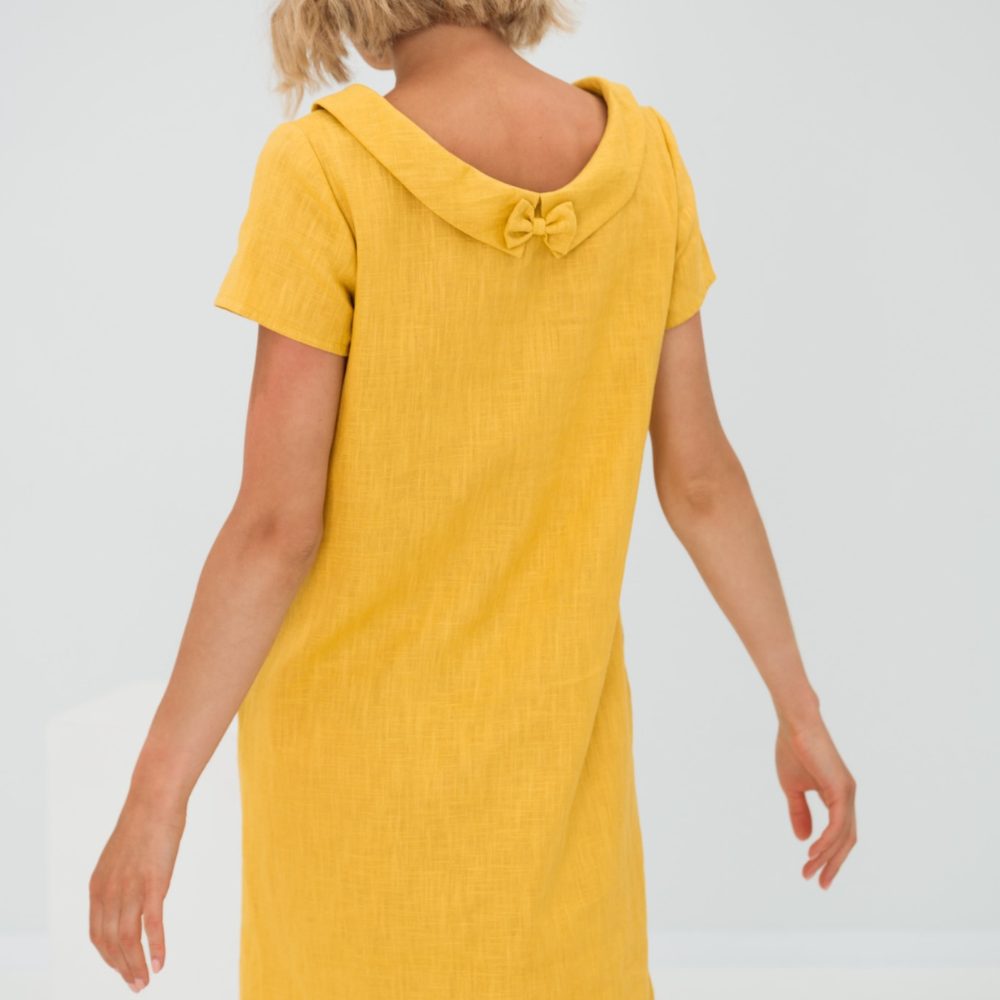 Sofia linen midi summer dress, flowy and casual, perfect short sleeve elegant women's outfit.