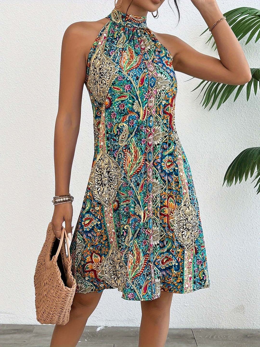 Elegant women's halter boho dress, comfortable and casual for any summer occasion.