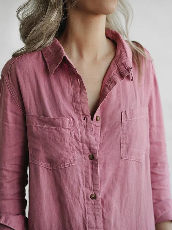 Versatile women's long sleeve button-up jumpsuit, effortless style for casual or dressed-up spring looks.