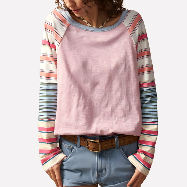 Women's effortless long sleeve raglan top, relaxed fit crew neck. Comfortable & versatile everyday casual wear.