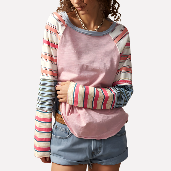 Ladies' stylish long sleeve raglan top, perfect for a comfortable, relaxed fit and casual everyday fashion.