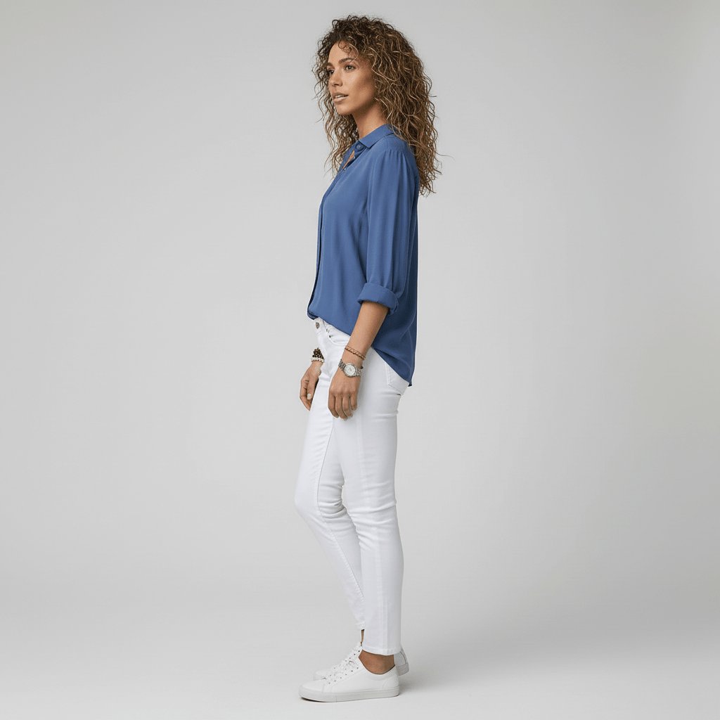 Classic women's long sleeve button-up blouse, relaxed-fit and ideal for everyday fashion.