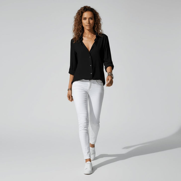 Versatile women's long sleeve relaxed-fit blouse, an effortless everyday fashion piece.