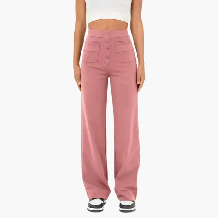 Straight leg women's casual trousers, relaxed fit, elasticated waist, offering everyday comfort.