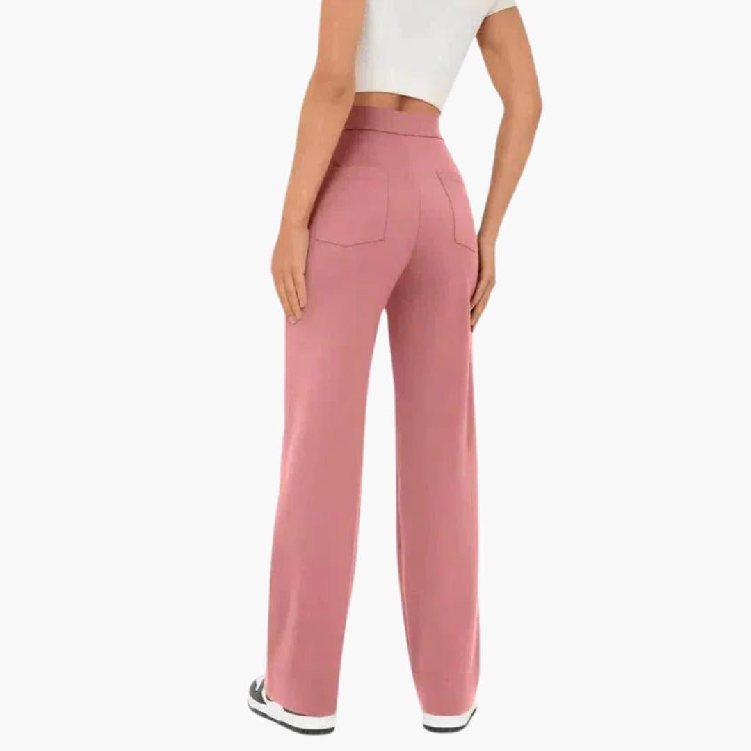 Women's relaxed fit pocket trousers, straight leg, elasticated waist, offering casual everyday comfort.