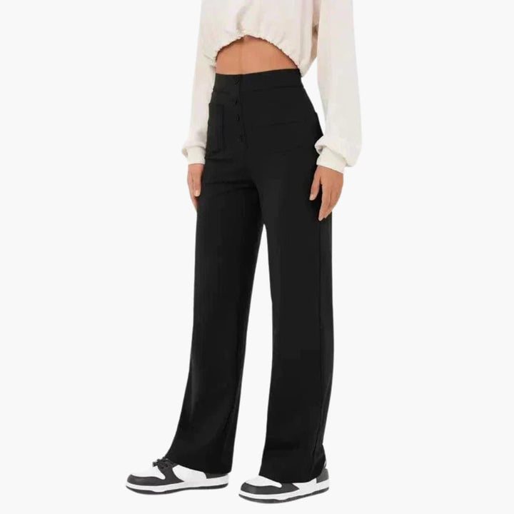 Versatile all-season women's relaxed fit casual trousers with an elasticated waist for comfort.