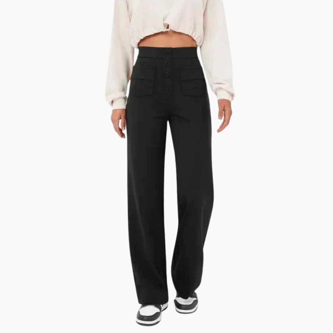 Everyday comfort: women's relaxed fit straight leg trousers with elasticated waist and practical pockets.