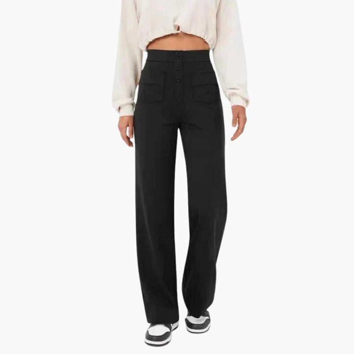 Everyday comfort: women's relaxed fit straight leg trousers with elasticated waist and practical pockets.