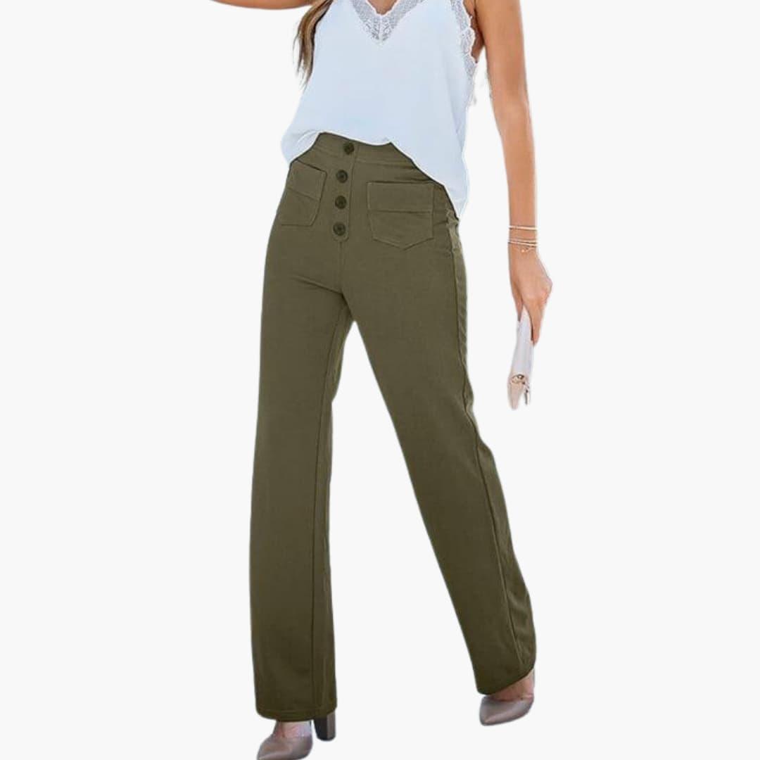 Women's relaxed fit straight leg casual trousers, elasticated waist, designed for ultimate comfortwear.