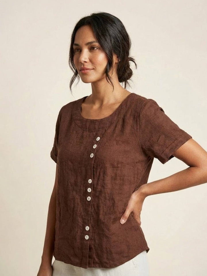 Loose fit round neck blouse, a women's seasonal essential for summer.
